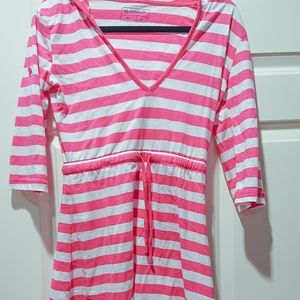 Magellan Pink and White Striped Beach Coverup